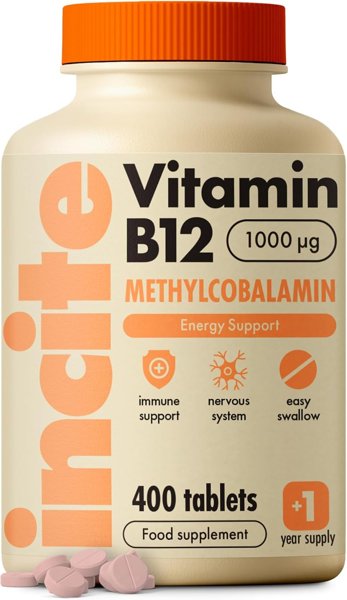 Incite Nutrition Vitamin B12 Tablets 1000 mcg. +1 Year Supply of High…