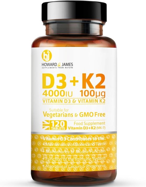 HOWARD & JAMES Vitamin D3 4000iu Plus Vitamin K2 100ug 120 High…