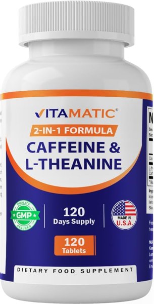 Vitamatic L-Theanine 200mg with Caffeine 100mg 120 Vegetarian Tablets