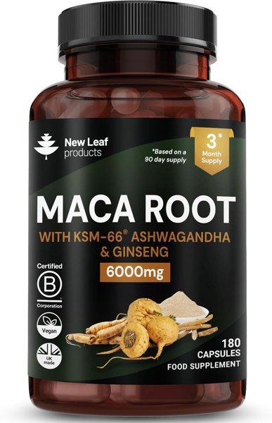 New Leaf Maca Root & Ashwagandha KSM-66 Capsules 6000mg. 180 Capsules