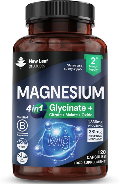 New Leaf Magnesium Glycinate 4-in-1 Complex High Strength 120 Capsules