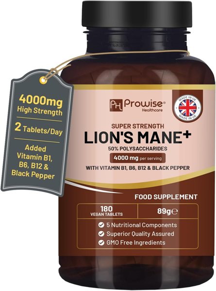 Lions Mane Mushroom Supplement 4000mg with Vitamin B1