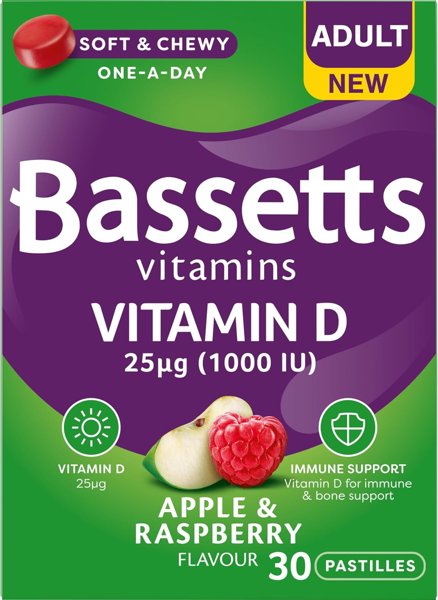 Bassetts Adult Vitamin D 25µg (1000 IU) Apple & Raspberry 30 Gummies